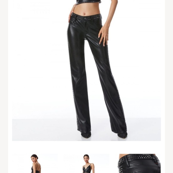 Alice & Olivia New NWT current style $795 100% leather metal studs pants size 4 - Picture 4 of 13
